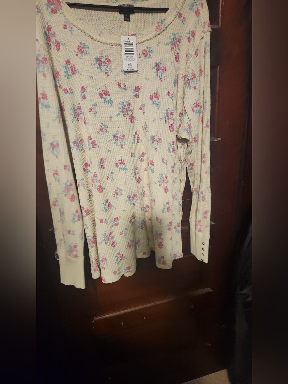 Torrid Cream Waffle Knit Top with Pink and Blue Floral Print